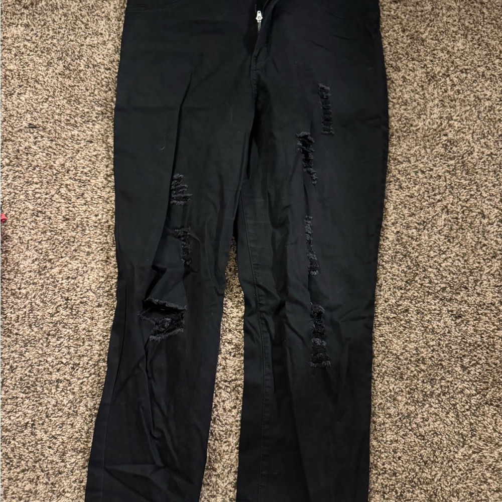 Fashion Nova Black Skinny Jeans with Distressed Details